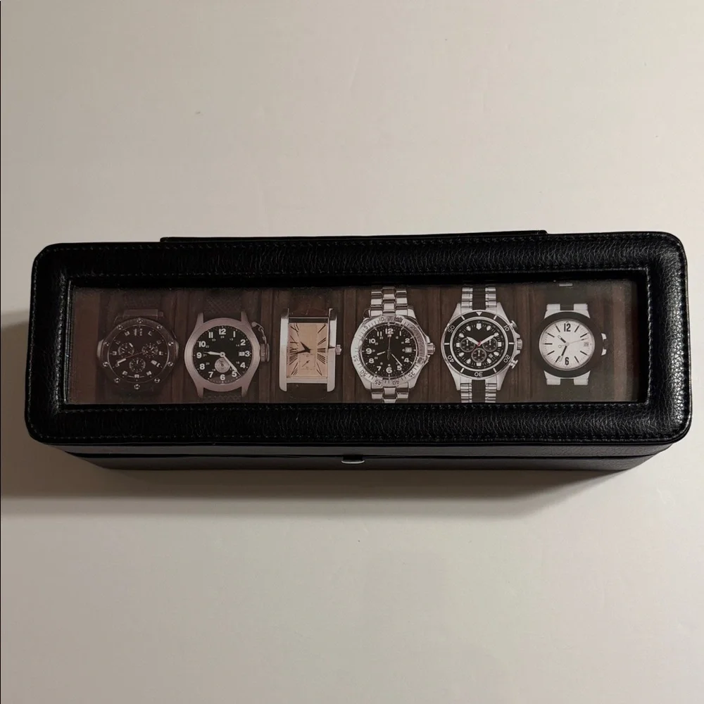 Berkshire. Men's Black Faux Leather Watch Storage Case - Holds 6 Watches. NWOT